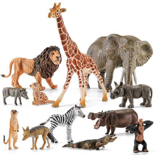 12 PCS African Safari Animals Figure Toys Wild Animal Figurines | Realistic African Wild Animal Figures, Educational Zoo Animal Toys, Party Favors & Classroom Props, Cake Toppers - style: 12 PCS African Animals