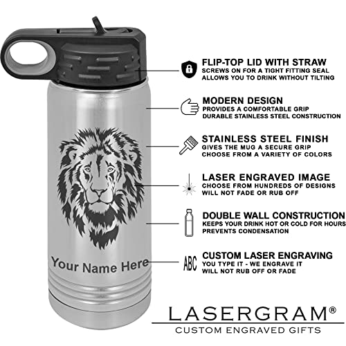 LaserGram Personalized 20oz Water Bottle, Rat (Stainless) | Engraved Gift, Vacuum Insulated Stainless Steel, Flip-Top Straw Lid, Laser Engraved With Your Name - color: Stainless Steel, size: 20 Ounces