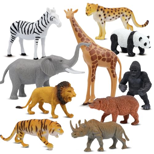 Safari Animal Figurines Set for Kids, 10 Piece Realistic Wild Zoo Animals Collection with Elephant, Lion, Tiger, Giraffe, Educational Toys for Toddlers Boys Girls - style: 10-PC Safari Animal Figures Set
