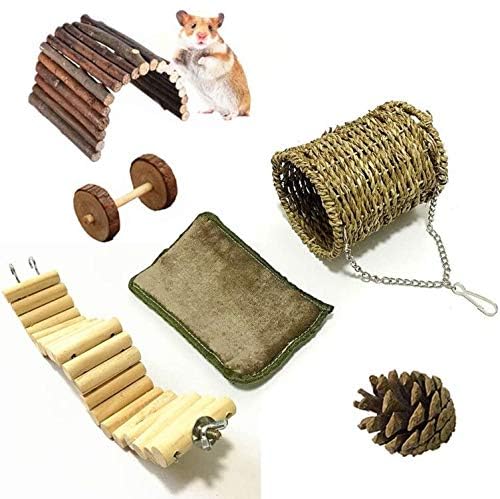 Leeko Pet Hammock Hamster Hanging Toy, 5 Piece Set House Hanging Bed Cage Toys for Small Animal Sugar Glider Squirrel Chinchilla Hamster Rat Playing Sleeping - size: 5 Pieces