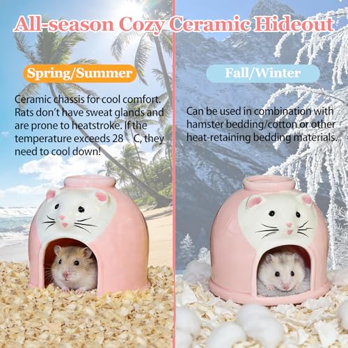 Ceramic Hamster Hideout Syrian Hamster House and Habitat Gerbil Hideaway Cooling Cave for Rat Mice Cage Decor Accessories (Pink) - color: Pink