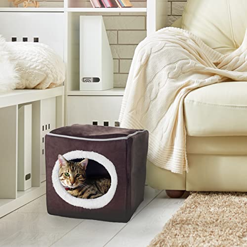 Cat House - Indoor Bed with Removable Foam Cushion - Cat Cave for Puppies, Rabbits, Guinea Pigs, and Other Small Animals by PETMAKER (Dark Brown) 13x13.5x12" - color: Dark Brown
