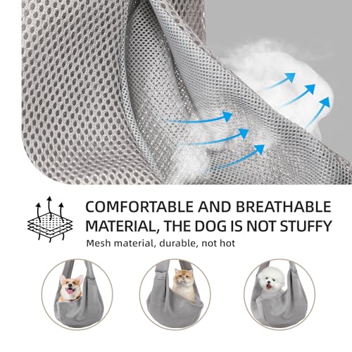 Dog and Cats Carrier Sling, Breathable Puppy Small Pet Carrier with Pocke | Reversible Dog Sling Carrier, Safety Buckle, Storage Pocket, Machine Washable for Travel, Outdoor Activities, Hand-Free, Gray - color: Breathable gray