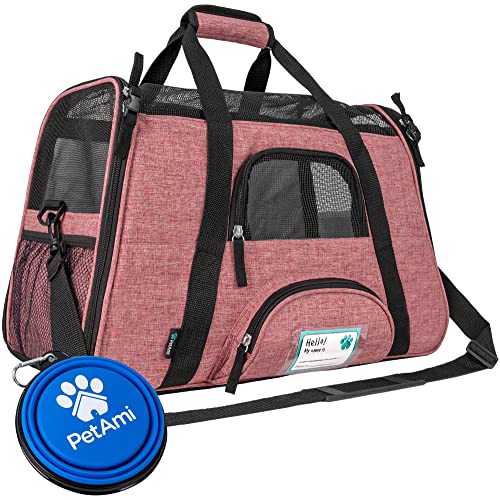 PetAmi Airline Approved Pet Carrier Cat Small Dogs, Large Heather White Red | Soft Sided TSA Travel Bag, Sherpa Bed, Breathable Mesh Ventilation, Collapsible Bowl, Fits Under Seat, Up to 18 lbs - color: Light Red, size: Large - 19.5"L x 10.2"W x 12"H