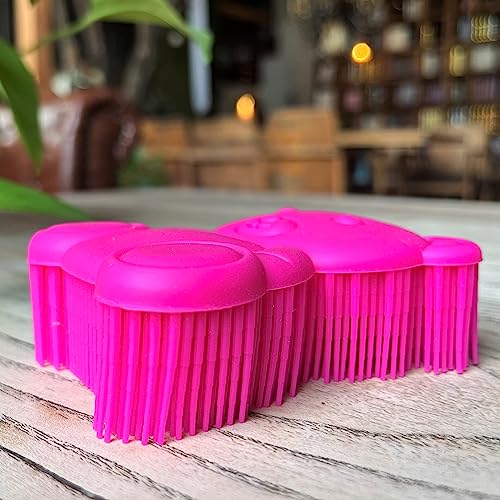 Premium Sensory Brush for Kids or Autism,Soft Silicone Body Scrubber,2 in 1 Sensory Room Occupational Therapy Sensory Brushes,Silicone Loofah,Pet Shower Brush Bath Brush Shampoo Brush(Bear-deep Pink) - color: Bear-deep Pink