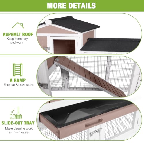 GUTINNEEN Chicken Coop Hen House with Run Outdoor Rabbit Cage Indoor Bunny Hutch with Waterproof Roof Poultry Cage,Rabbit Hutch with No Leakage Pull Out Tray,Brown - color: Brown