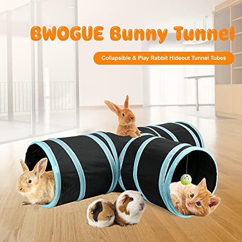 BWOGUE Bunny Tunnels & Tubes, 3-Way Collapsible Rabbit Hideout for Bunnies | Small Animal Hideout for Play, Peephole for Exploration, Ball Toy for Play, Folds Flat for Storage, Guinea Pigs and Kittens - color: Grey