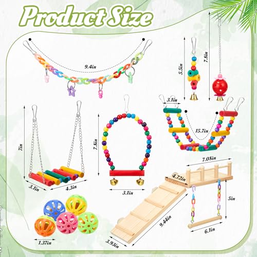 12 Pcs Parakeet Cockatiel Bird Toys,Basic Style | Parrot Swing Chewing Hanging Toys, Colorful Parrots Cage Accessories, Chew & Climb Play Set, for Lovebirds, Finches, Budgies - size: 6.49 x 4.13 x 10.43 inches