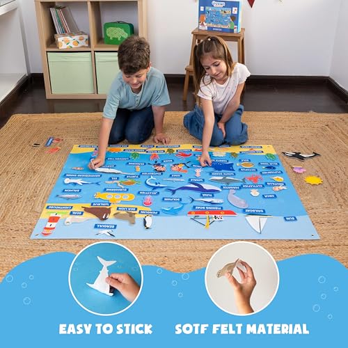 BONNYCO Felt Board for Toddlers with 107 Sea Animals Figures. Montessori and Sensory Toys, Birthday Gifts for Kids 3-8 Years Old. Educational Games, Learning Activities, Christmas - style: Ocean