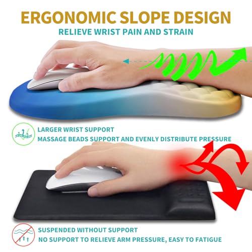 Hokafenle 2 in 1 Ergonomic Mouse Pad Wrist Support & Wrist Rest for Computer Keyboard Set, with Relieve Carpal Tunnel Pain Massage Bulge and Full Memory Gel Design (2In1 Set, Morning Sky) - color: Hk021-morning Sky