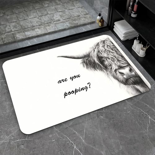 Bath Mat-Bathroom Rug，Highland Cow Prank Non Slip Quick Dry Stain Resistant Easy to Clean Care Shower Rug for Bathtub Shower Room 16×24Inch (40 * 60cm) - color: Highland Cow Prank, size: 16 x 24 inches