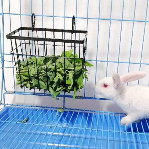 Rabbit hay Feeder Sangle Sopffy 2PCS, Guinea Pig hay Feeder with Metal Frame for Guinea Pig Chinchilla Bunny, Chinchilla cage Accessories (Black-1) - color: black-1
