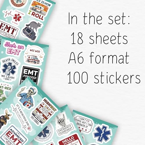 100Pcs Emergency Medical Technician Stickers for Water Bottle - Funny EMT Stickers and Decals - EMT Gifts, Party Decorations - Gift for Women & Men - color: Emt Stickers