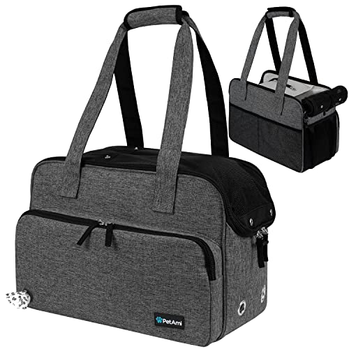 PetAmi Small Dog Purse Carrier, Soft-Sided Pet Carrier Bag with Pockets, Portable Puppy Cat Travel Handbag Tote, Airline Approved Breathable Mesh, Poop Bag Dispenser, Sherpa Bed, Max 18 lbs, Dark Gray - color: Heather Charcoal