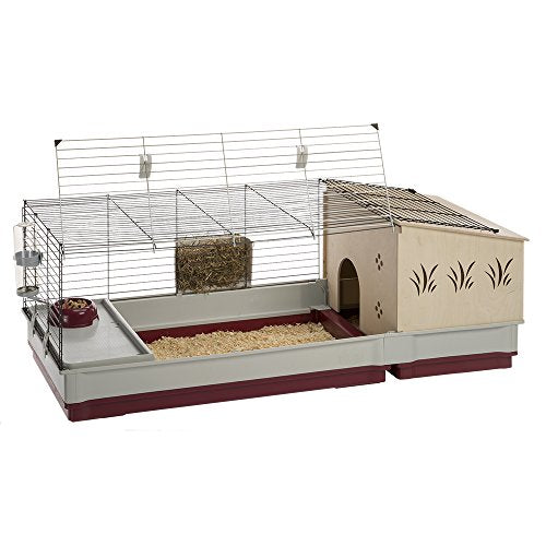 Ferplast Krolik Extra-Large Rabbit Cage w/ Wood Hutch Extension Rabbit Cage Includes All Accessories and Measures 55.9L x 23.62W x 19.68H and Includes ALL Accessories - style: Rabbit Cage w/ Wood Hutch