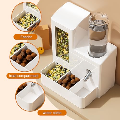 3-in-1 Hamster Feeder, 125ml Water Bottle & Feeding Bowl, White | 3-in-1 Multifunctional Small Animal Dispenser, Stable Feeding Set, Ideal for Hamsters, Mice, Rats, Gerbils & Small Rodents