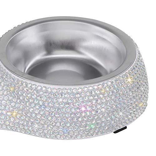 SAVORI Small Dog Bowls, Handmade Bling Rhinestones Stainless Steel Pet Bowls Double Food Water Feeder for Puppy Cats Dogs Cats (AB Color-320ml) - color: AB Color-320ml