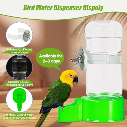 Automatic Bird Cage Water Dispenser, 4.73 oz Parakeet Water Feeder | Water Dispenser for Birds, 4.73 oz Tank, Gravity Flow Helps Reduce Mess, Rotating Cage Clip, Budgies Cockatiels Lovebirds - color: Green, size: 1PCS Water Dispenser