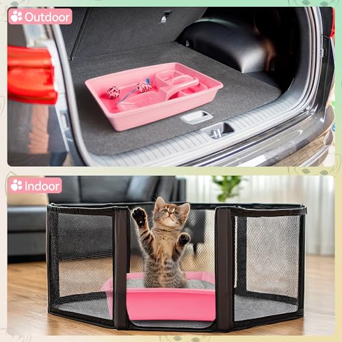 PAWISE Newborn Small Cat Litter Box Kit for Kittens – 5‑Piece Kit with Low Entry Litter Pan, Scooper, Feeding Bowls & Mouse Toy – Cat Starter Set for New Kitty Home, Pink - color: Pink