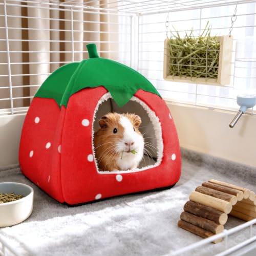 Guinea Pig Hideout Bed, Dwarf Rabbit House Cave | Cozy Hide-Out for Little Bunny Hedgehog Ferret Chinchilla & Other Small Animals, Cage Accessories - color: Red