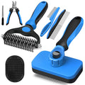 Professional 7 in 1 Pet Grooming kit I Dog Brush & Cat Brush I Dog&Cat Comb I Dog&Cat Nail Clipper/Trimmers with Nail File I Dog Bath Brush I Dog&Cat Flea Comb I Pet Supplies(Deep Blue) - color: Deep Blue