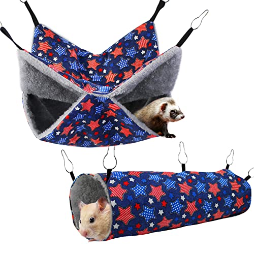 petonfun Ferret Rat Hammock Tunnel Set for Cage Accessories Toys Bed, Blue | 2 Pack, Large Size, Double Sided, Durable & Soft, Hideout for Guinea Pig & Chinchilla to Hide, Suitable for Most Small Animal - color: Blue