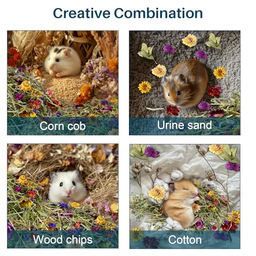 Sukh Hamster Bedding Odor Control - 200G Flowers & Herbs for Small Animals | Natural Habitat Decor and Forage Material for Dwarf Hamster, Chinchilla, Guinea Pig, Rabiit, Gerbil, Mice, Lemming