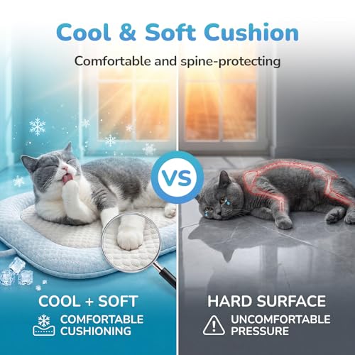 Summer Cat Cooling Mat Cooling Cat Bed for Cats or Small Dogs | Soft Comfortable Washable Non-Slip Bottom - color: Light Blue and Light Gray