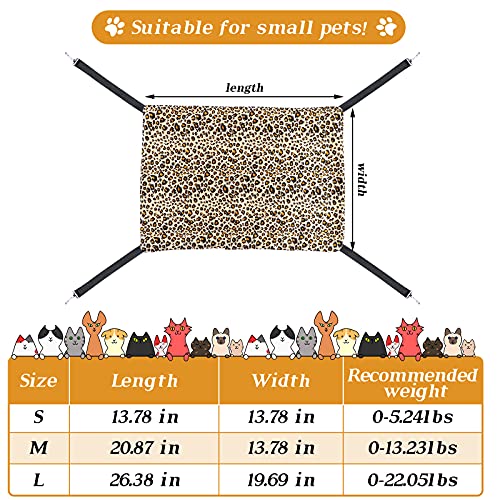 Jetec 2 Pack Cat Hammock for Cage, Catio Accessories Reversible Soft Cats Bed with Adjustable Straps and Hooks Double-Sided Linen and Fleece Hanging Hammock for Cats, Kitten(Leopard and Dot,S) - size: S