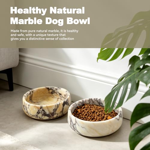 Karibiber Calacatta Marble Dog Bowl, 5lbs Weighted Dog Food Bowl, Non-Slip Large Heavy Water Bowls, Cute Purple Stone Food and Water Dish for Medium Dogs, Natural Marble, Easy to Clean, Holds 4 Cups - color: Calacatta Purple, size: S