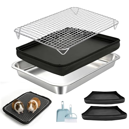Guinea Pig Litter Box for Small Animals, Rabbit Litter Box with Grid Tray, Metal Base, Reusable Dual-Layer Liner, Easy to Clean, Low Entry (2.4 inch)