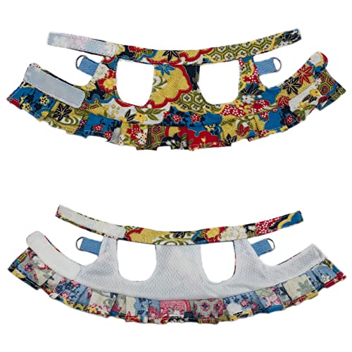 Squirrel Harness and Leash Set, Adjustable Flora Blue Printing, for Ferret, Squirrel, Dwarf Chinchilla, Guinea Pig, Fancy Rat - size: Large