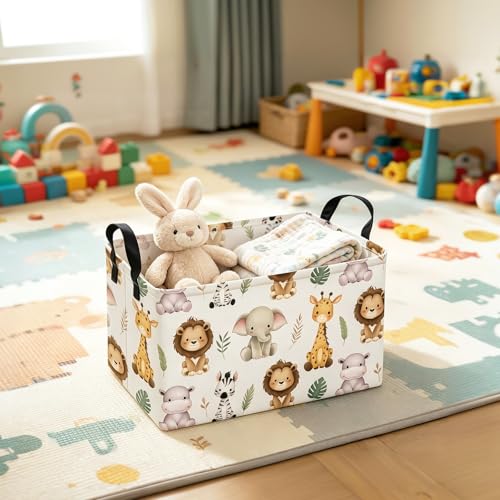 Rectangle Foldable Storage Basket Handles For Home, Cute animal | Waterproof canvas material, reinforced handles, perfect for shelf use, organizes clothes, daily items and pet supplies - color: REC-Cute animal