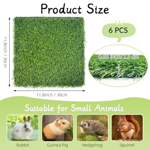 Hamiledyi 6 Pcs Artificial Rabbit Grass Mats Reusable Plastic Bunny Mat 11.8" x 11.8" Washable Turf Fake Grass Guinea Pig Pee Pads for Rabbit Chinchilla Small Pets Indoor Outdoor Trainer - size: 6 Pcs