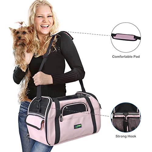 JESPET Soft-Sided Kennel Pet Carrier for Small Dogs, Cats, Puppy, Airline Approved Cat Carriers Dog Carrier Collapsible, Travel Handbag & Car Seat - color: Pink, size: 19.0"L x 10.0"W x 13.0"H