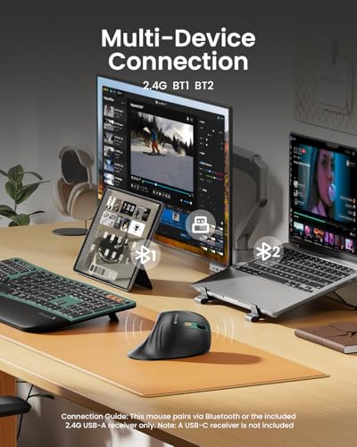 ProtoArc EM11 NL Wireless Ergonomic Mouse, Rechargeable Vertical Mice | 58° vertical design supports a natural wrist posture,connect 3 devices via Bluetooth/2.4G USB-A, 500mAh USB-C rechargeable. - color: Green