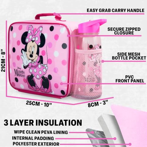 Get Trend Disney Minnie Mouse Girls Lunch Bag, Bento Box & Water Bottle Set | Insulated Lunch Bag, 3 Compartment Lightweight Snack Box, 22 fl oz BPA-Free Water Bottle with Straw, School, Gifts for Girls - color: Pink Minnie