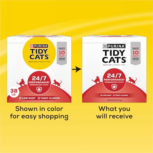 Purina Tidy Cats 24/7 Performance Clumping Cat Litter, 38 lb Box | Clean Linen scent with a slow-release deodorizer, guaranteed 10-day control - size: 38 Pound (Pack of 1)