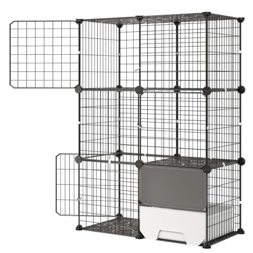 VEVOR Cat Cage 3-Tier 28"x17.91"x40.98" DIY Cat Playpen with Litter Box, Indoor Enclosure Detachable Metal Wire Kennel Crate, Large Exercise Place Ideal for 1-2 Cats, Kittens and Small Animals, Black - size: 28"x18"x41"