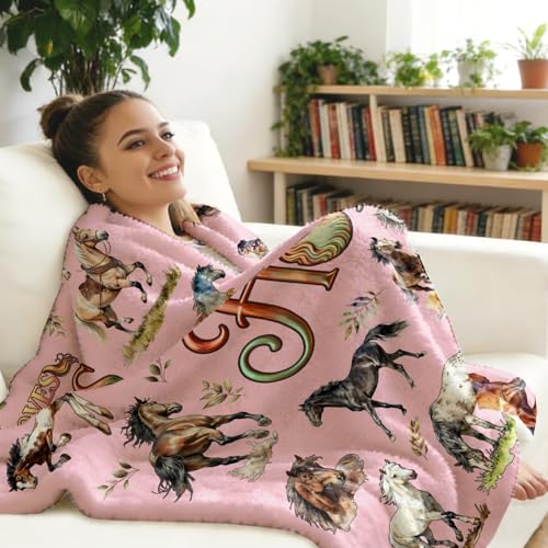 Horse Blanket Gifts for Girls Women Horse Lovers Ultra Soft Warm Flannel Horses Throw Blanket Pink Decor Merch Stuff 50"x40" - color: Pink Horse