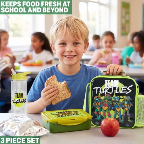 Get Trend Teenage Mutant Ninja Turtles Boys Lunch Box 3Pc Set | Kids Insulated Lunch Bag with BPA-Free Water Bottle and Bento Box, Back to School Gifts for Boys - color: Green/Black TMNT
