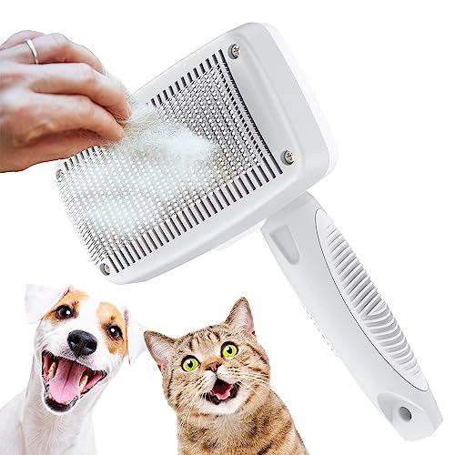 Self-Cleaning Slicker Brush for Dogs & Cats, Grooming Combs for Short & Long-Haired Dogs, Cats, Rabbits & More - Gently Removes Loose Undercoat, Mats and Tangled Hair