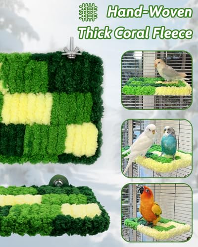 Warm Coral Fleece Bird Perch, Soft & Gentle for Sensitive Feet | Hanging Flat Resting Platform with Sturdy Frame, Secure Foot Grip, Spacious Perch for 1-2 Birds, Budgies & Cockatiels - size: 1Pcs
