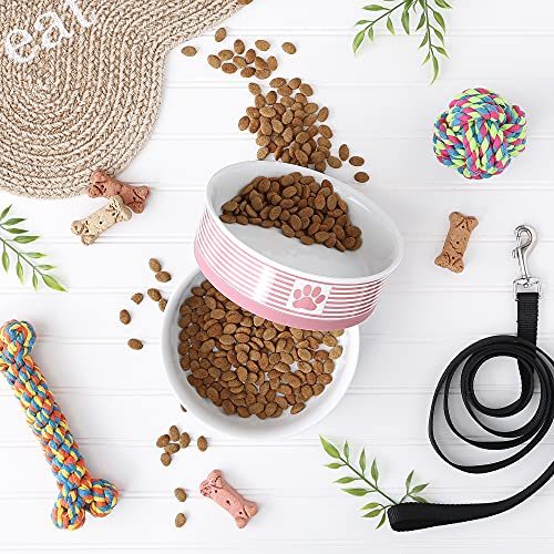 Bone Dry Ceramic Stripe Paw Pet Bowls Collection, Dishwasher Safe, Large, 7.5x2.4, Rose, 2 Count - color: Rose, size: Large Bowl Set, 7.5x2.4"