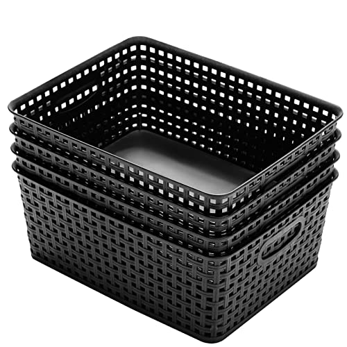 Eslite Plastic Storage Baskets for Organizing,11"X8.5"X4.7",Pack of 4 (Black) - color: Black