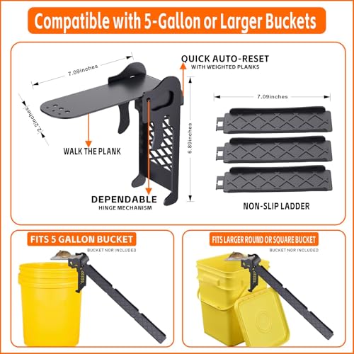Walk The Plank Mouse Traps for 5 Gallon Bucket, Auto Reset 4 Pack | Continuous multi-catch system with instant auto-reset plank, high sensitivity trigger, fits standard 5-gallon - style: 4 Pack