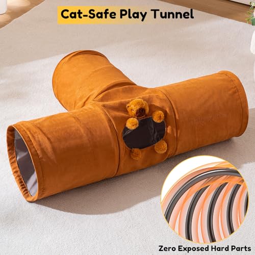 Cat Tunnels for Indoor Cats 3 Way T-Shape Suede Cat Tunnel with Capybara Plush Collapsible Pet Tunnel Tube for Kittens Rabbits Puppies - size: 3 Way Tunnel