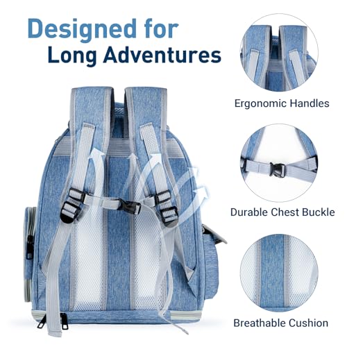 Cat Backpack Carrier Clear Bubble Window for Cats & Small Dogs up to 15 lb | Large Space Breathable Foldable Pet Carrier Airline Approved, Mesh Entry Safety Tether Washable Pad, Travel Hiking Outdoor - color: Blue