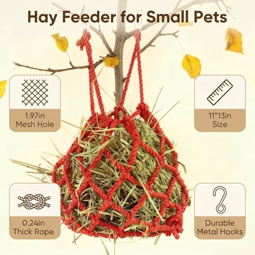 Red Hanging Spherical Rabbit Hay Feeder 13×11in,Interactive Hay Pouch - color: Red