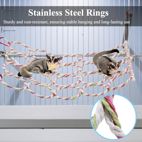 Hypeety Rat Climbing Rope Net Small Pet Hanging Swing for Cage Accessories | Bird hammock, climbing ladder bridge, cage enrichment toys, for rat/guinea pig/sugar glider, with 4 hooks, 20-ring, 2pcs - color: 20-ring